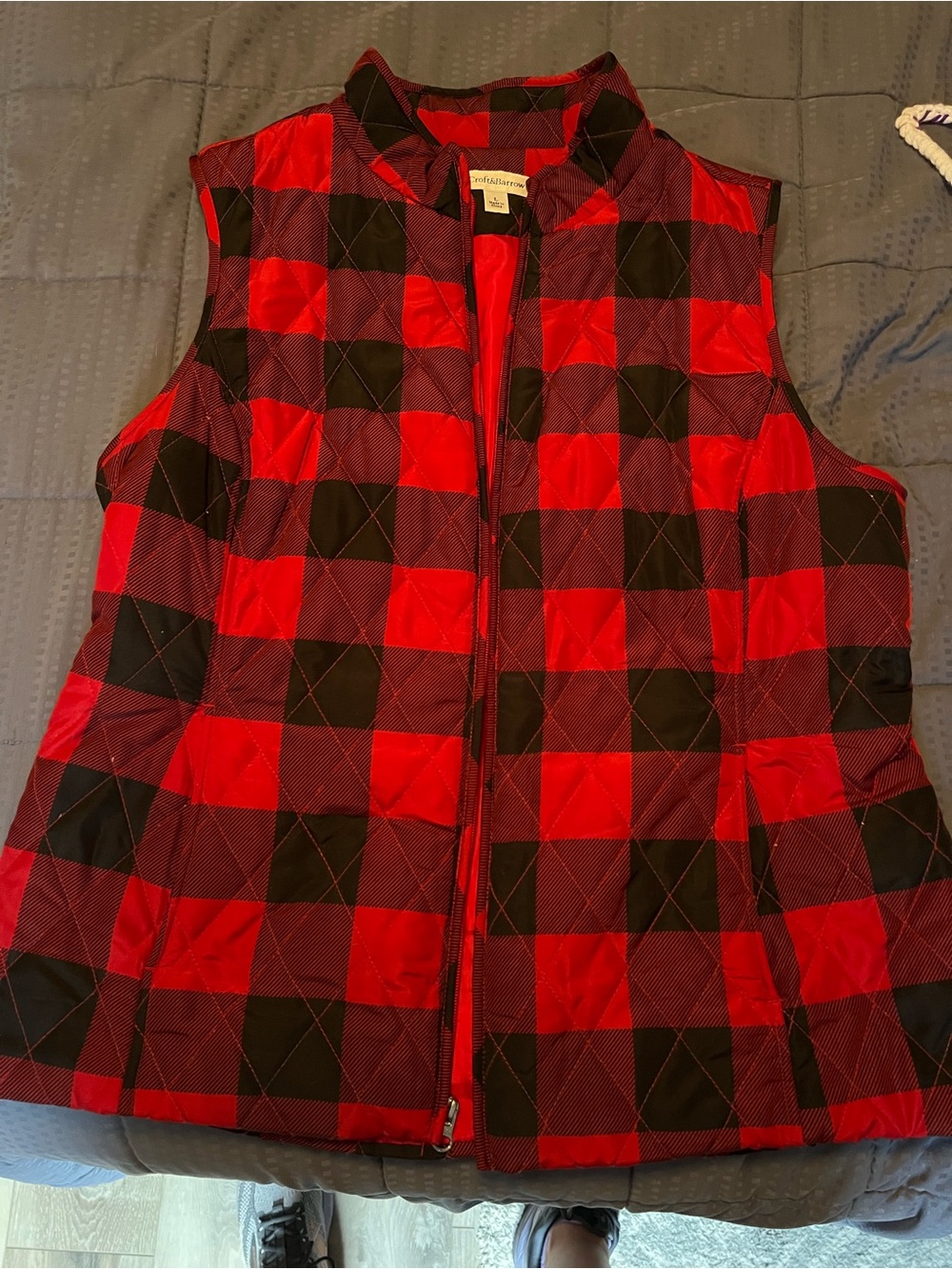 croft & barrow Red and Black Buffalo Plaid Quilted Vest